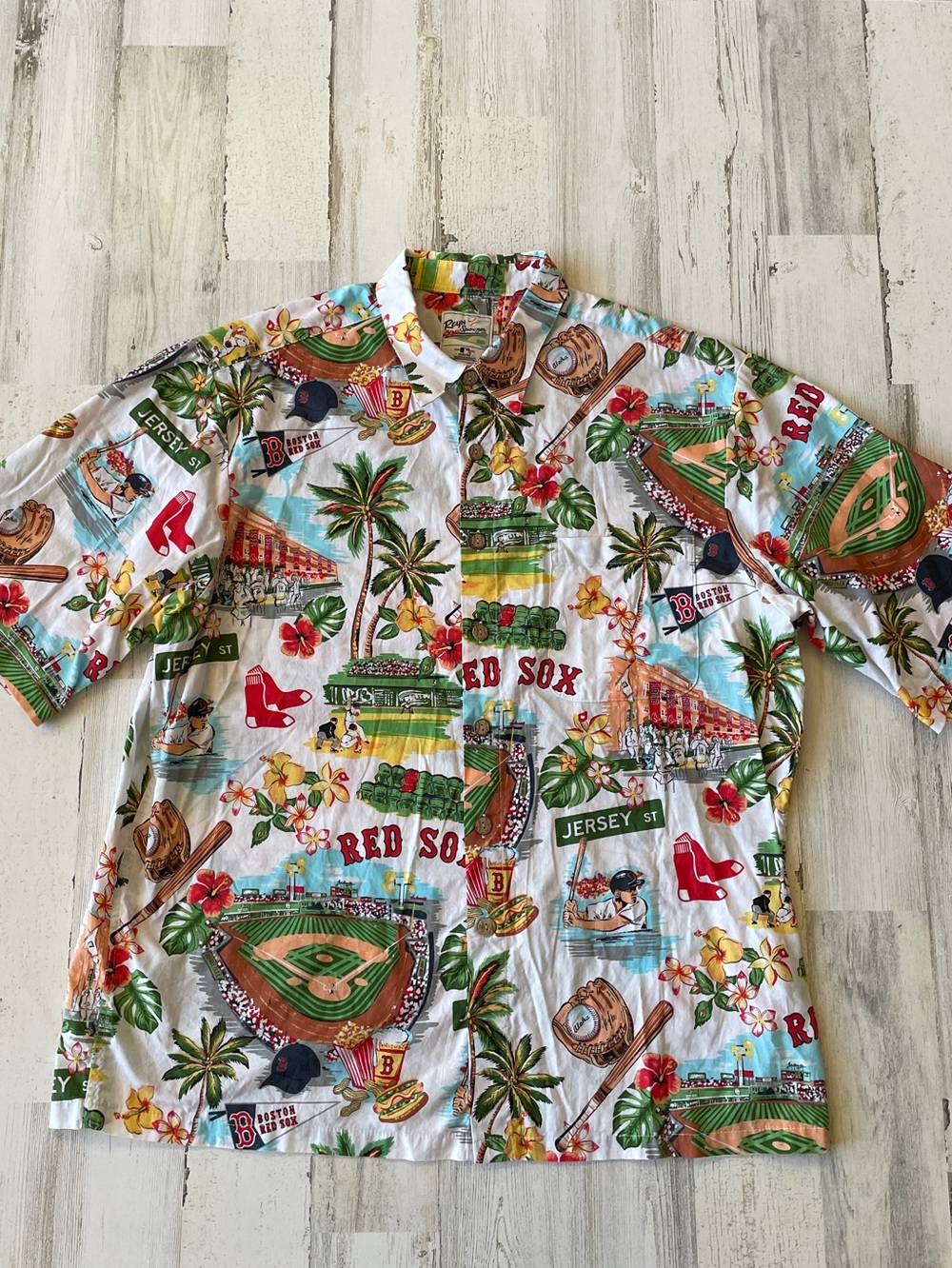 reyn spooner White Multicolor Boston Red Sox Baseball Camp Shirt SZ XL EUC